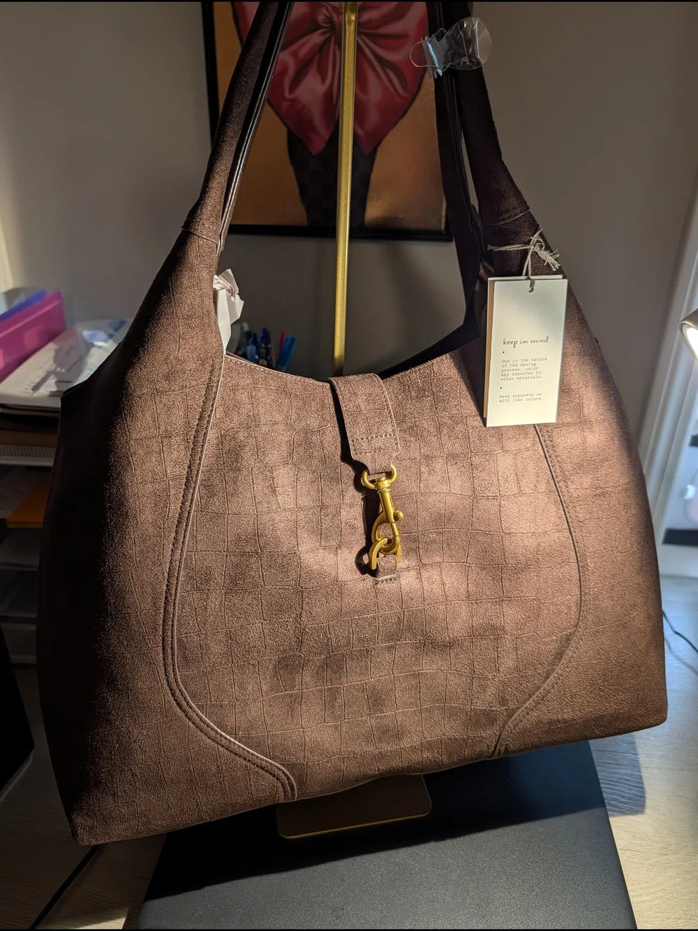 Faux Suede Shoulder Tote Bag NWT